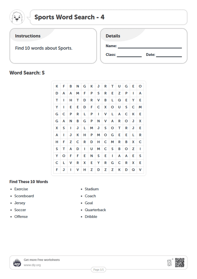 Sports Word Search page 1