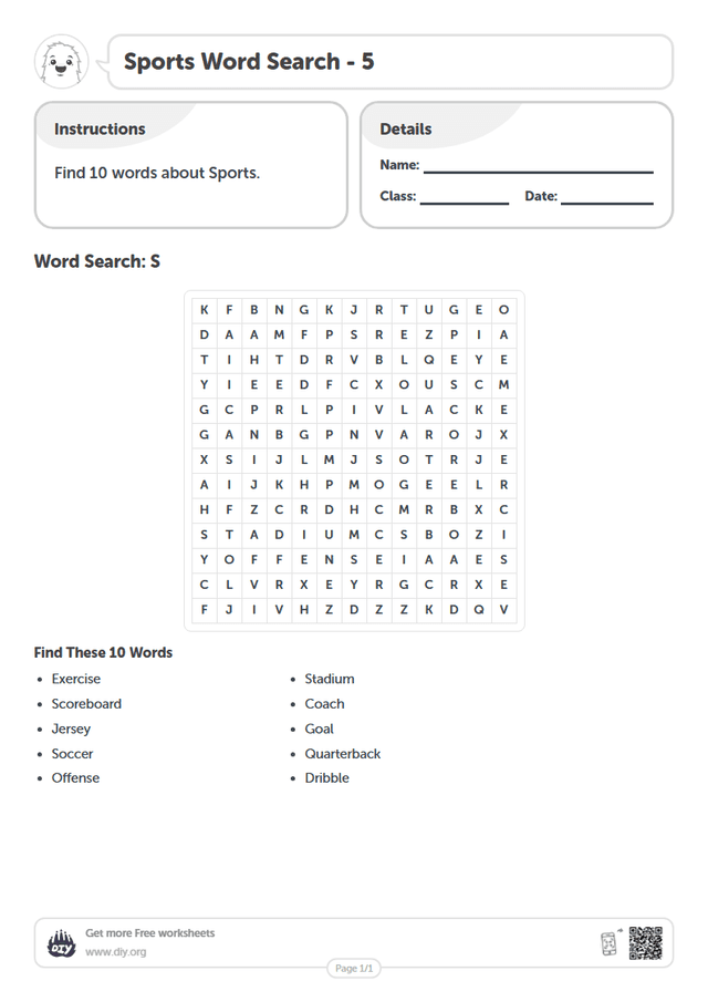 Sports Word Search page 1
