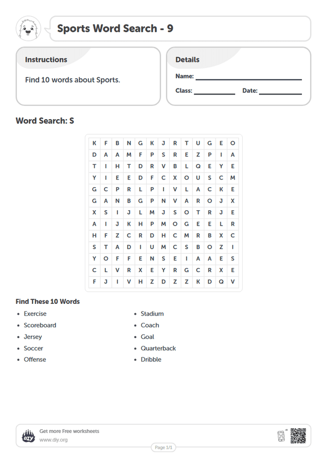 Sports Word Search page 1