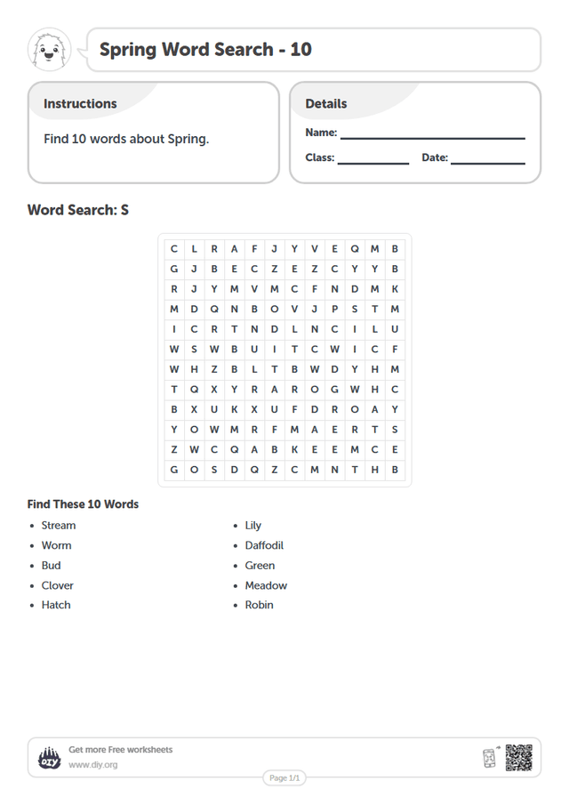 Spring Word Search page 1