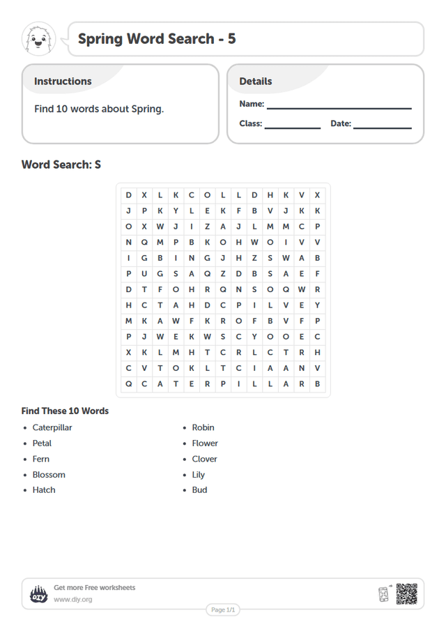 Spring Word Search page 1