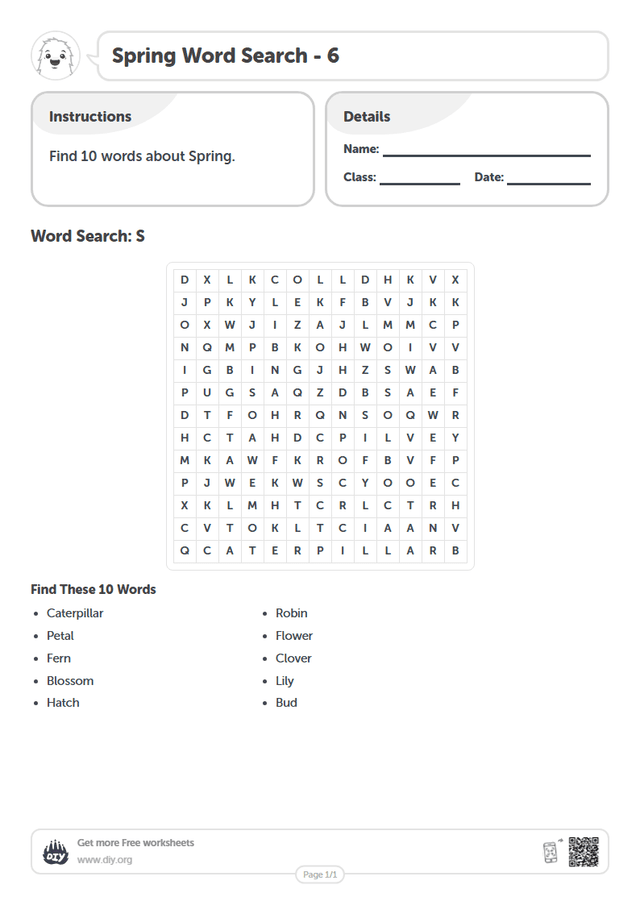 Spring Word Search page 1