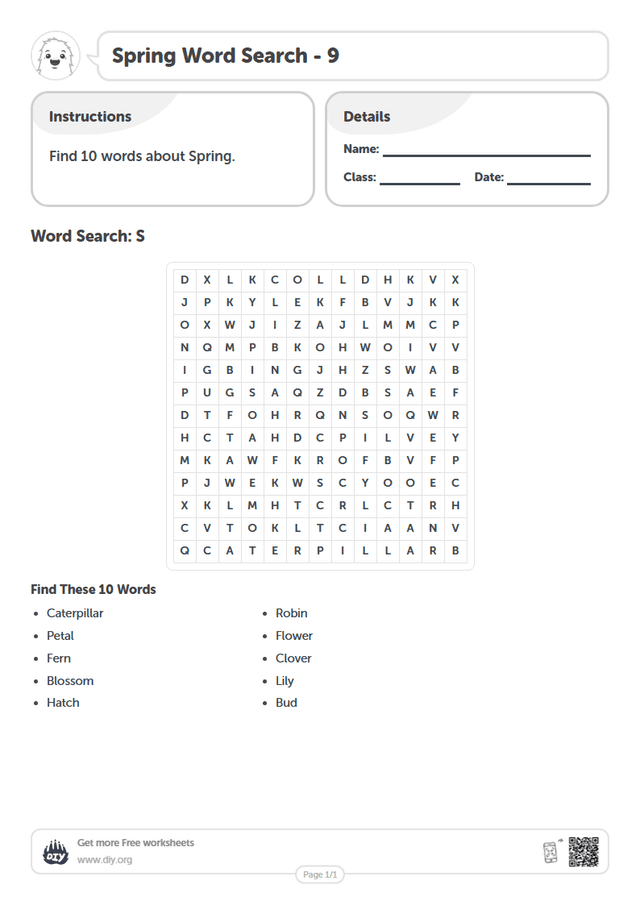 Spring Word Search page 1