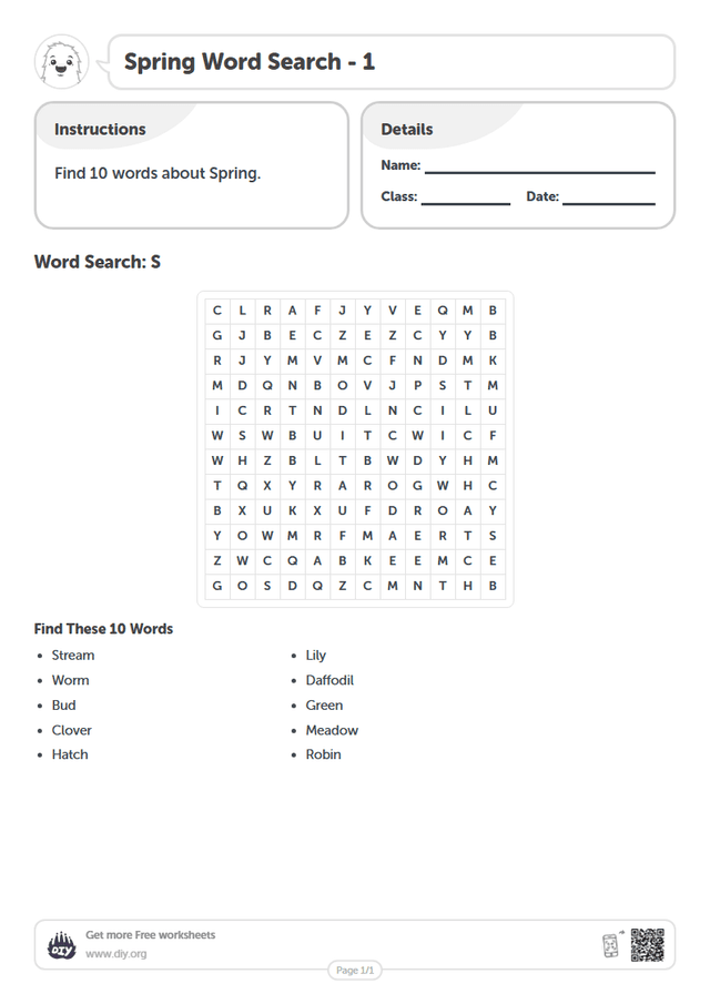 Spring Word Search page 1