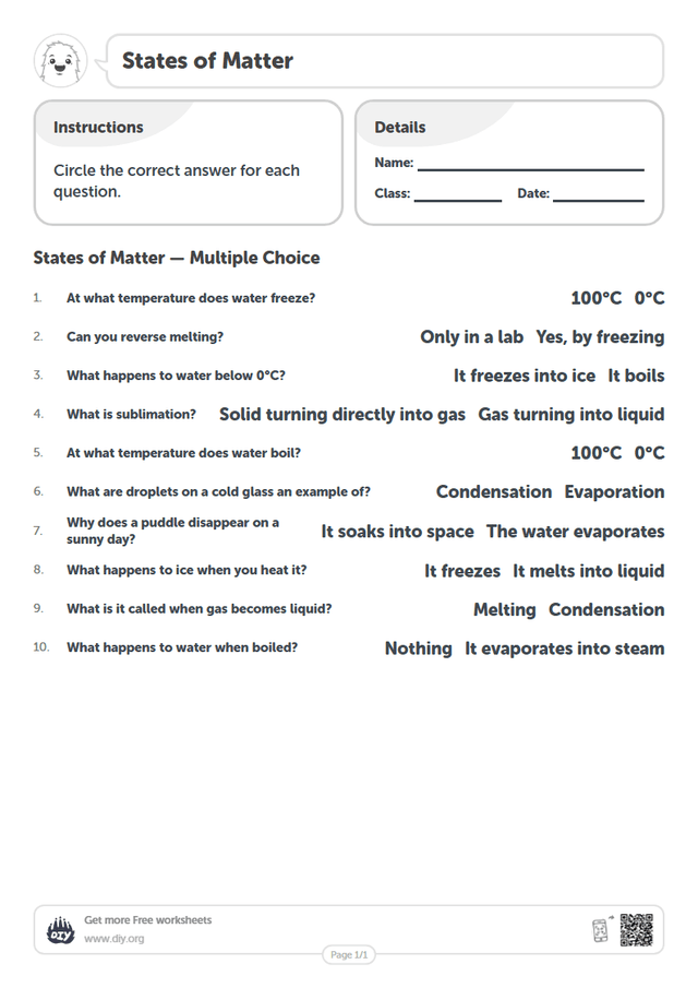 States of Matter page 1