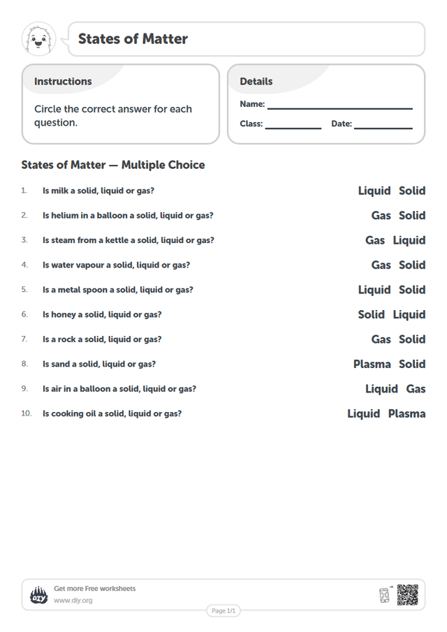 States of Matter page 1