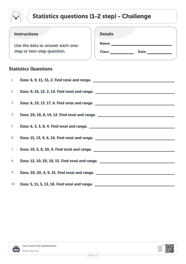 Statistics questions (1-2 step) page 1