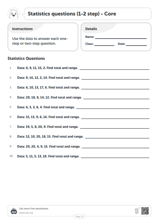 Statistics questions (1-2 step) page 1