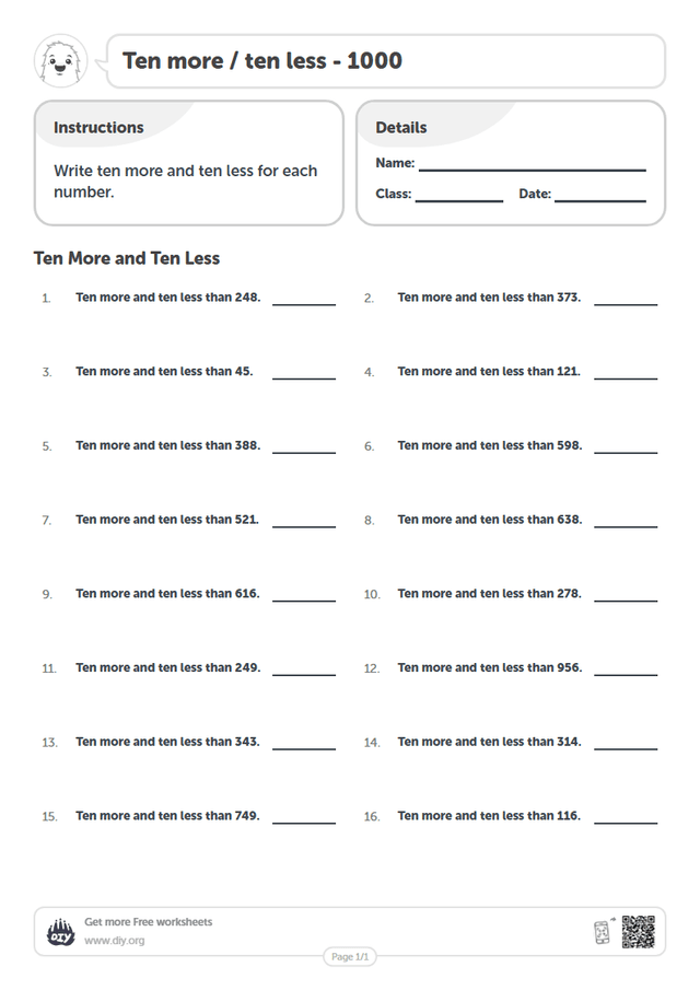Ten more / ten less - 1000 page 1