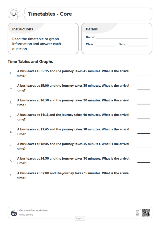 Timetables page 1