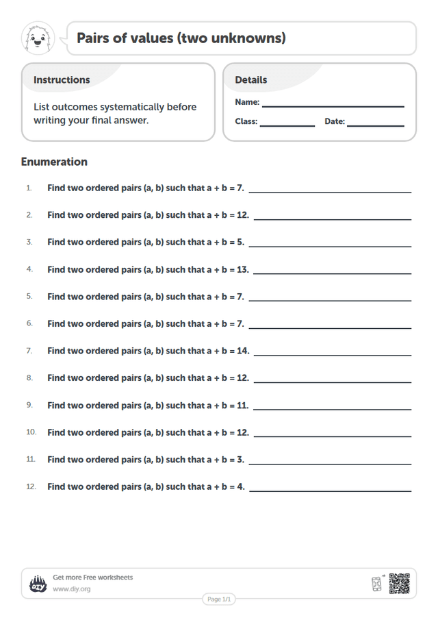 Pairs of values (two unknowns) page 1