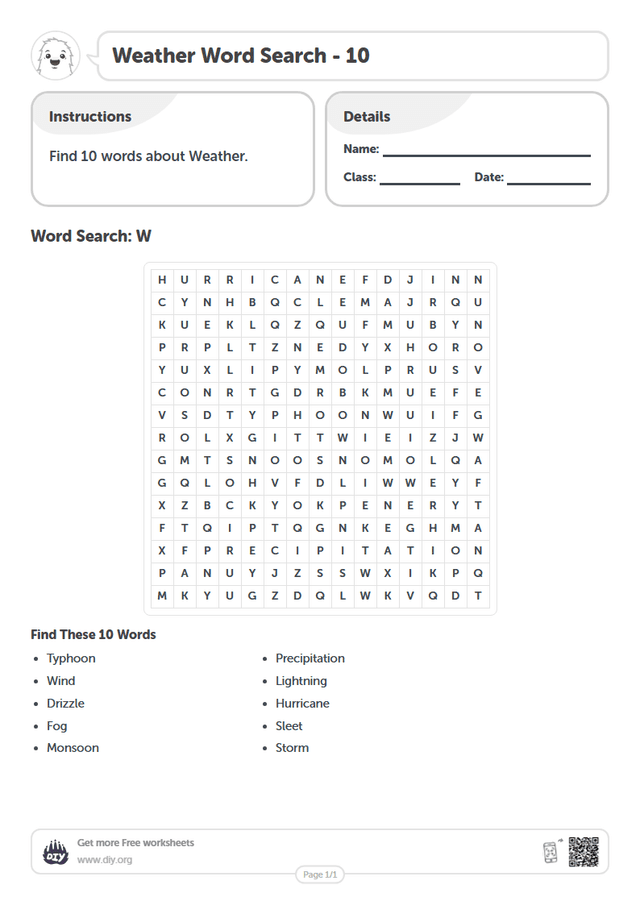 Weather Word Search page 1