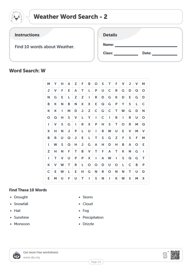 Weather Word Search page 1
