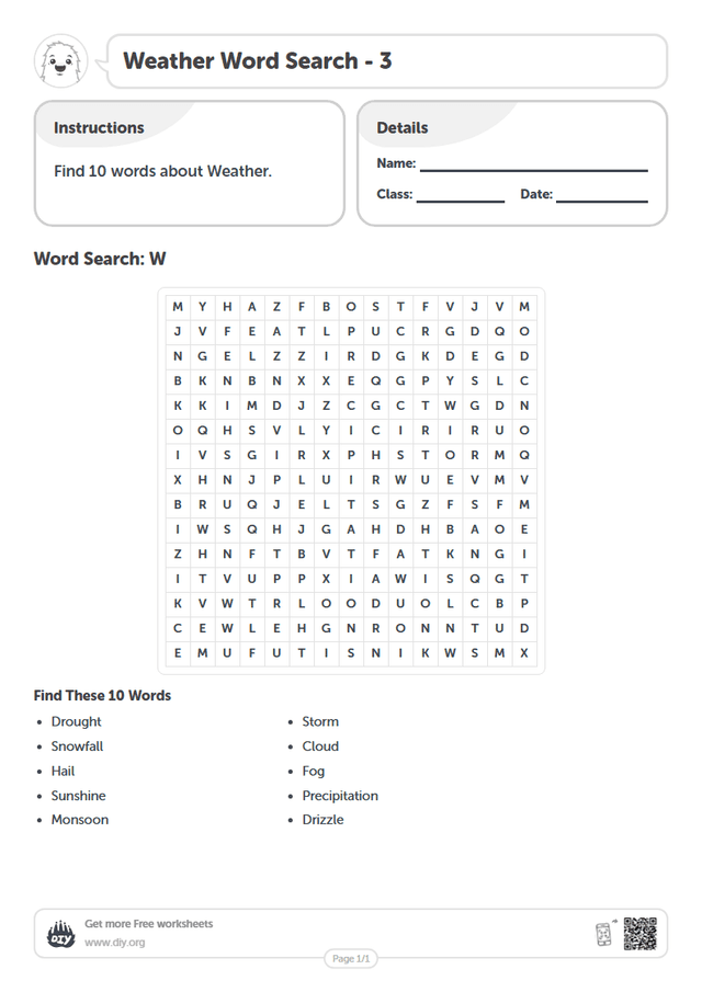 Weather Word Search page 1
