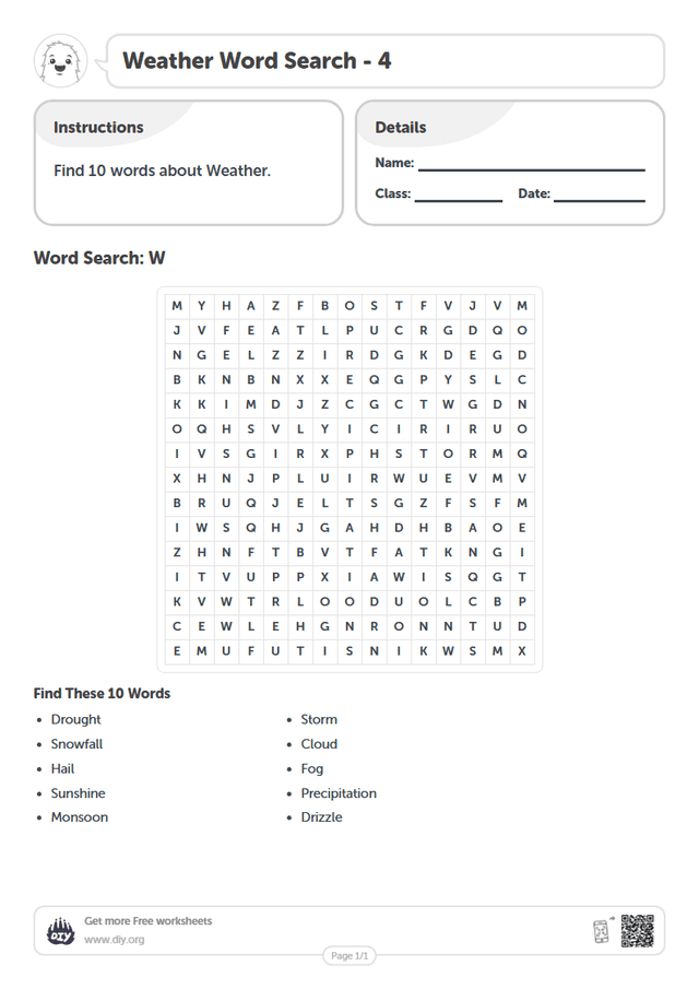 Weather Word Search page 1