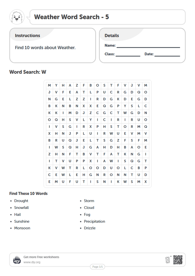 Weather Word Search page 1