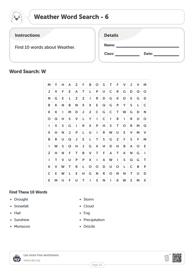 Weather Word Search page 1