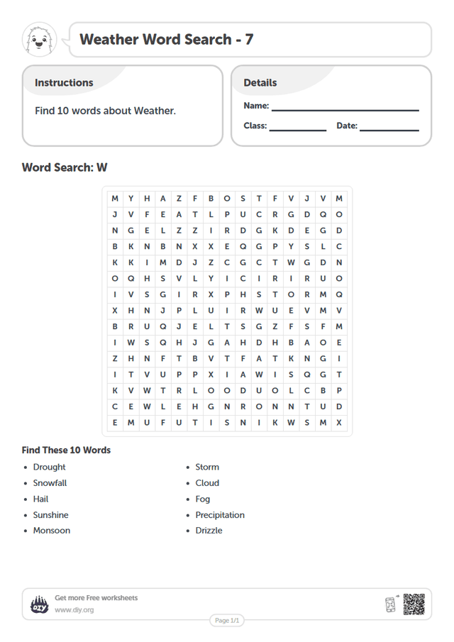 Weather Word Search page 1