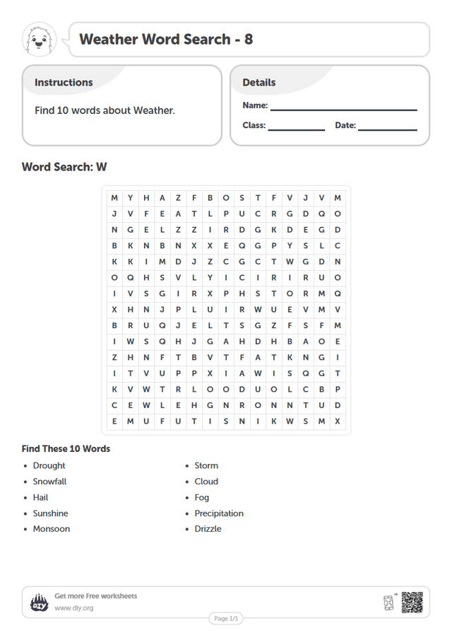 Weather Word Search page 1