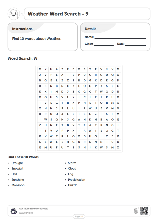 Weather Word Search page 1