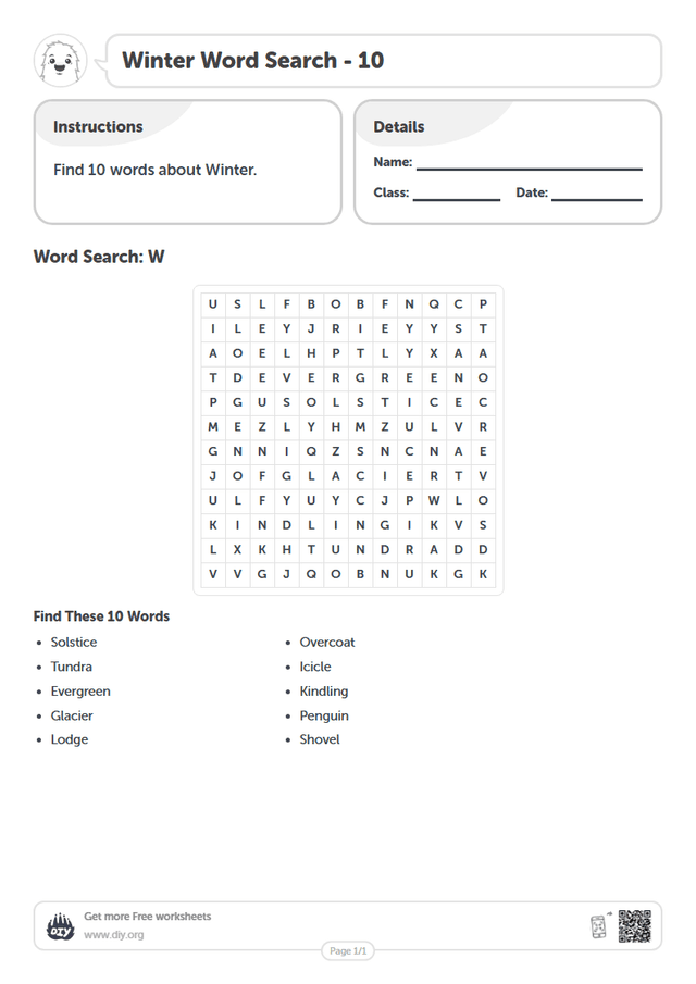 Winter Word Search page 1