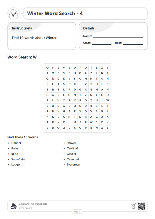 Winter Word Search page 1