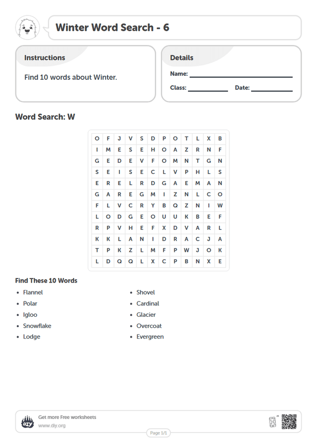 Winter Word Search page 1