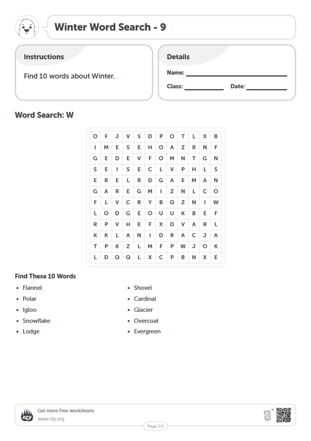 Winter Word Search page 1