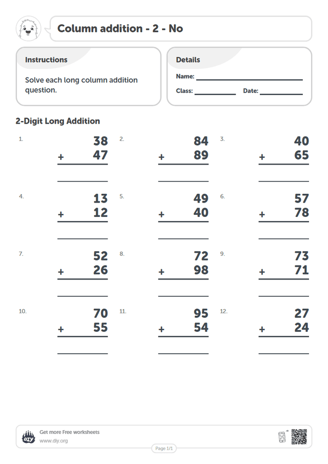 Column addition - 2 - No page 1