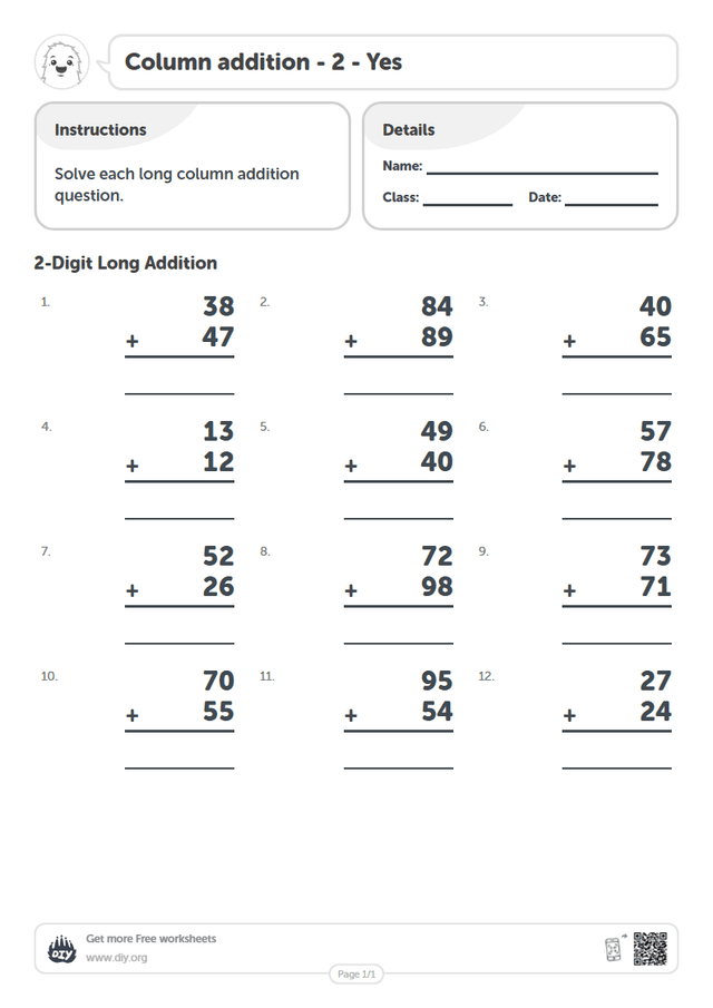 Column addition - 2 - Yes page 1