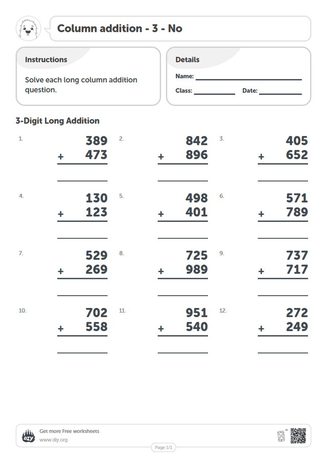 Column addition - 3 - No page 1