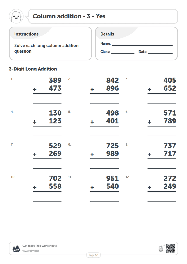 Column addition - 3 - Yes page 1