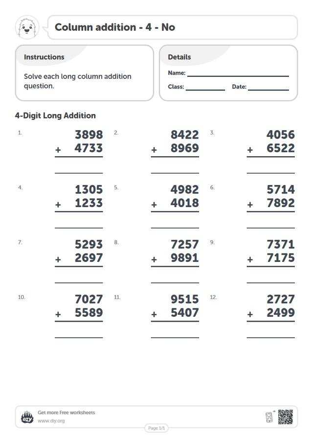 Column addition - 4 - No page 1