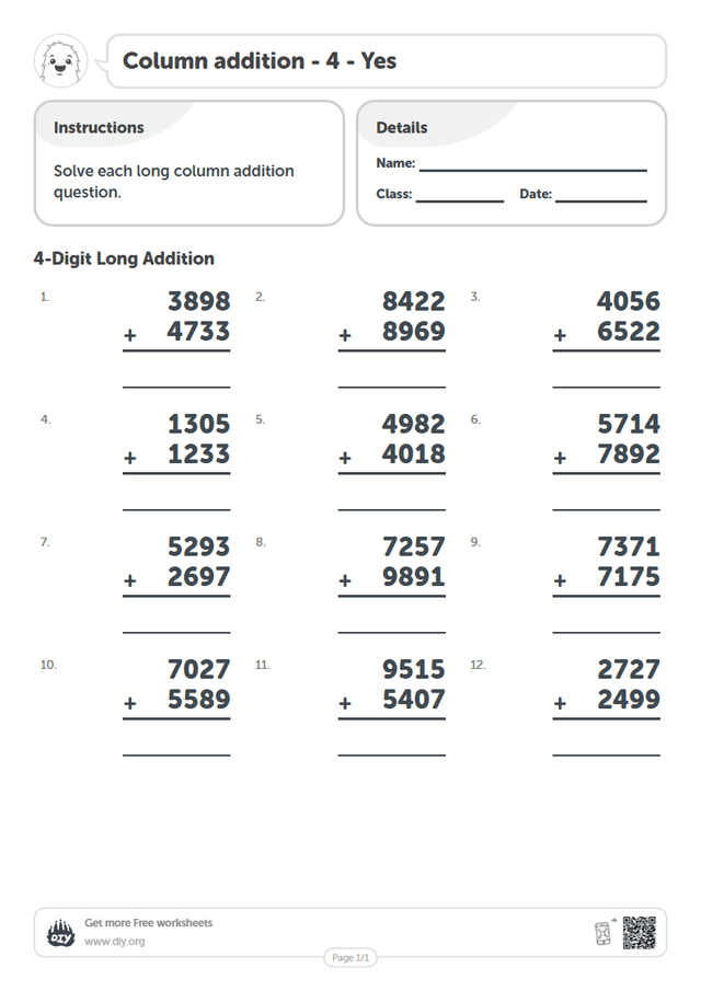 Column addition - 4 - Yes page 1