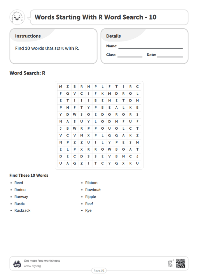 Words Starting With R Word Search page 1