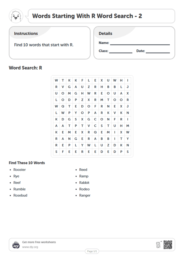 Words Starting With R Word Search page 1