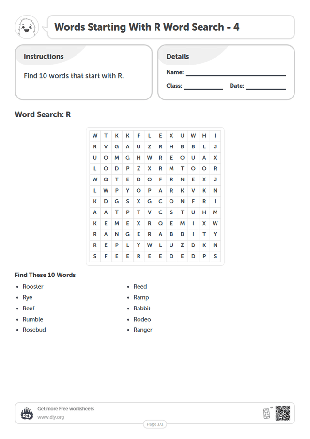 Words Starting With R Word Search page 1