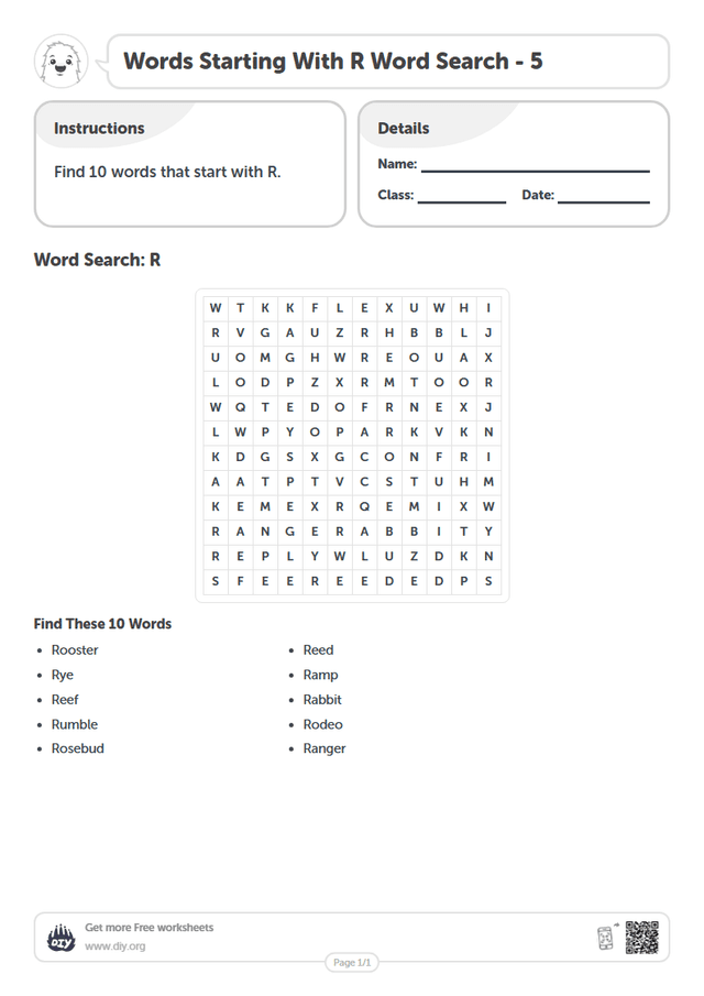 Words Starting With R Word Search page 1
