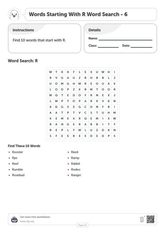 Words Starting With R Word Search page 1