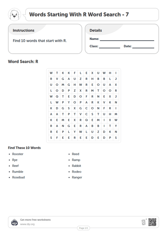 Words Starting With R Word Search page 1
