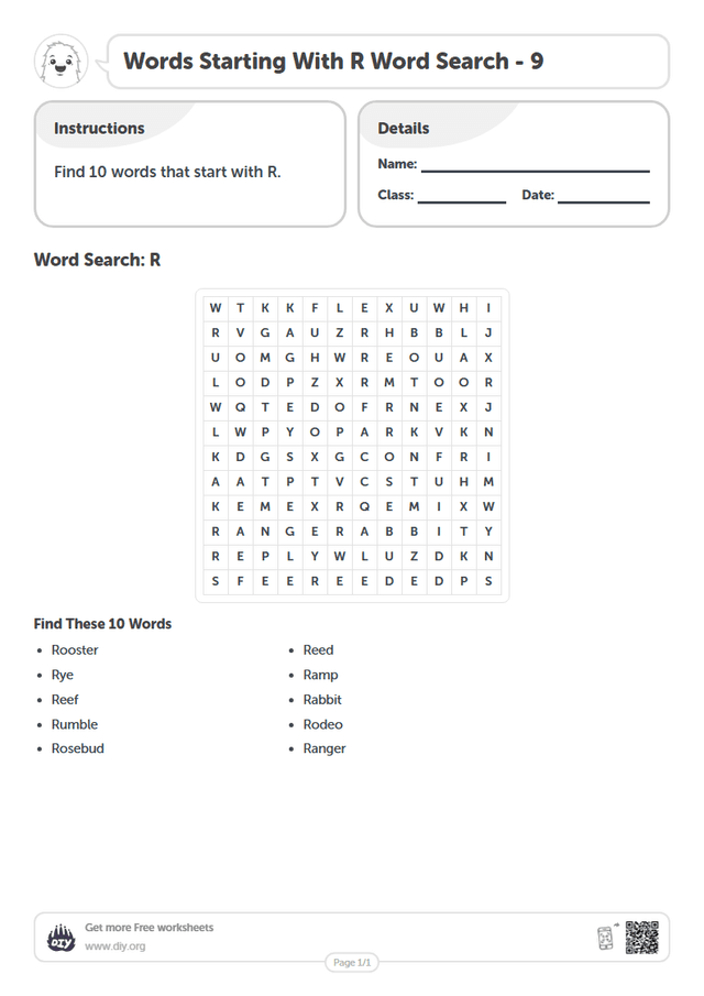 Words Starting With R Word Search page 1