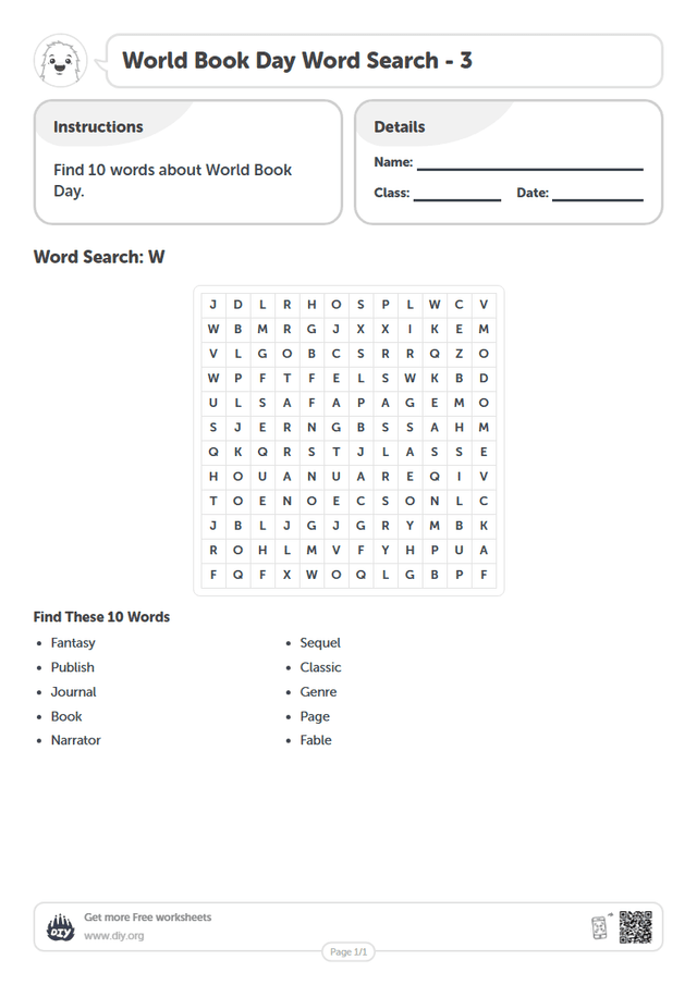 World Book Day Word Search page 1