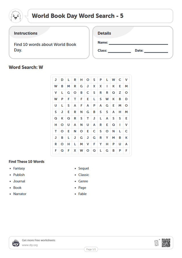 World Book Day Word Search page 1