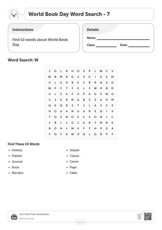 World Book Day Word Search page 1