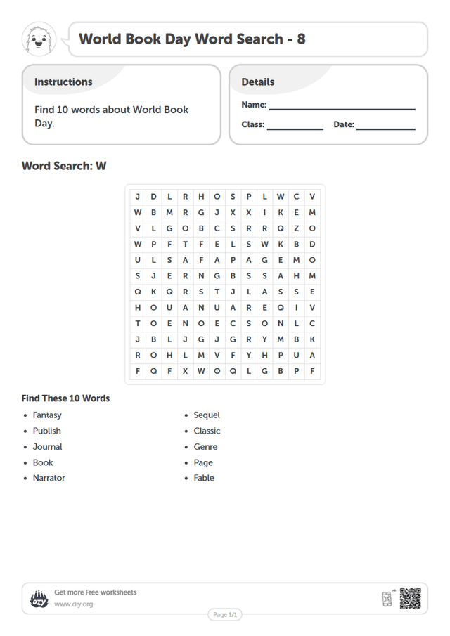 World Book Day Word Search page 1