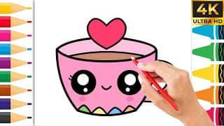 ☕ How to Draw Cute Coffee Cup | Easy Kawaii Drawing for Kids