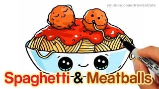 How to Draw Spaghetti and Meatballs step by step Easy - Fun Food with faces