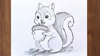 How to Draw a Cute Squirrel Holding an Acorn Step by Step || Easy Pencil sketch step by step drawing