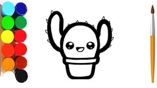 How to Draw Cactus For Kids and Coloring Step by Step | Cactus Plant Drawing #cactus #plants #art