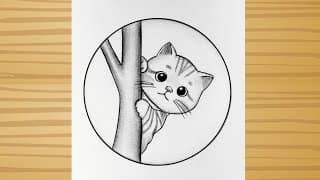 How to draw a cute Cat easy/ step by step/ cute cat drawing easy/pencil sketch/Circle Drawing